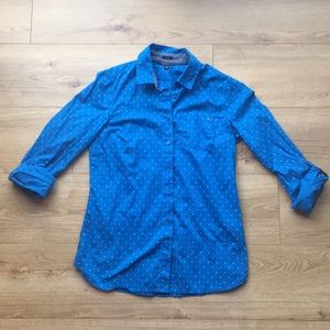 Bright Blue with White Polka Dots Button Up
